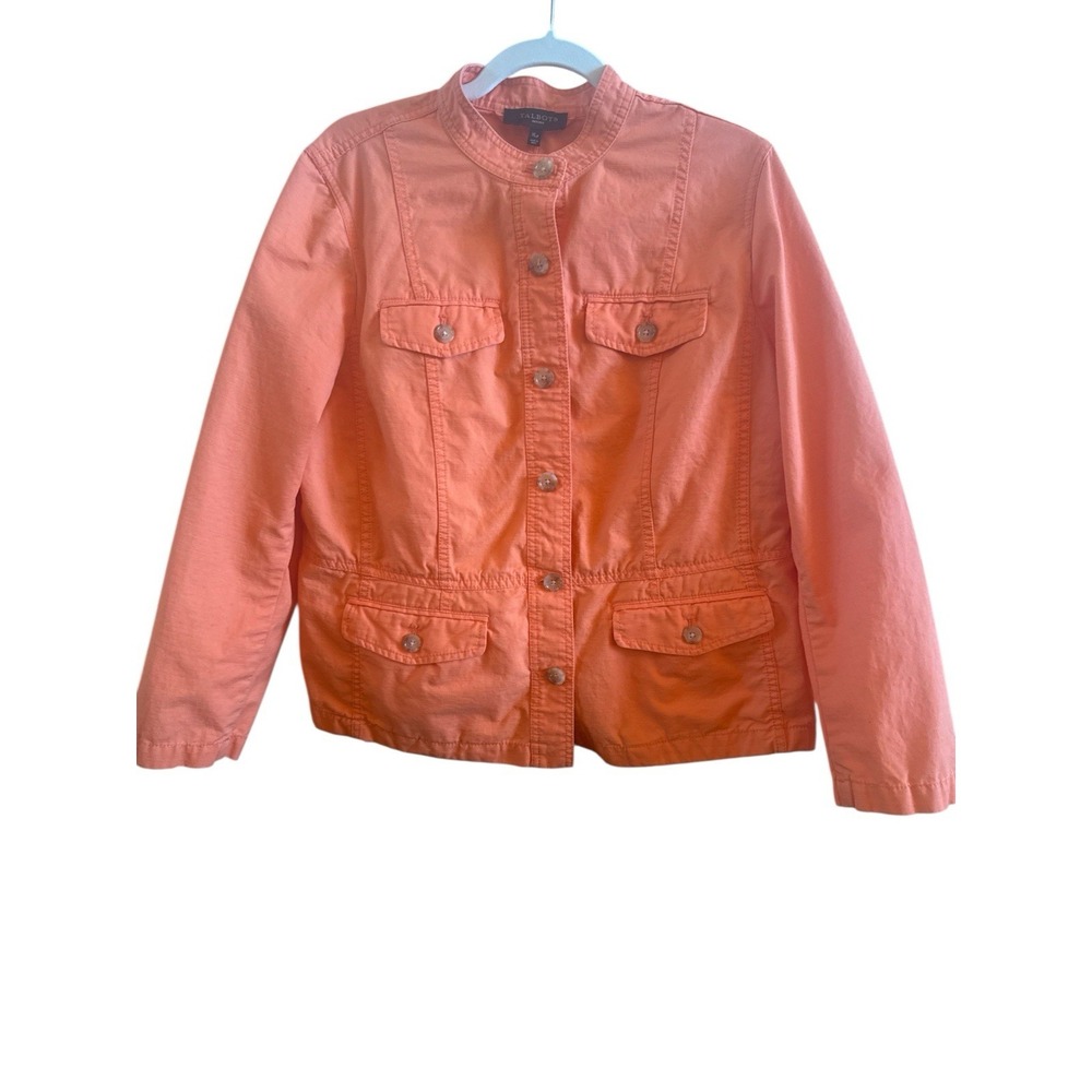 Talbots Tangerine Cotton Utility Military Jacket Size Extra Large Petite Preppy